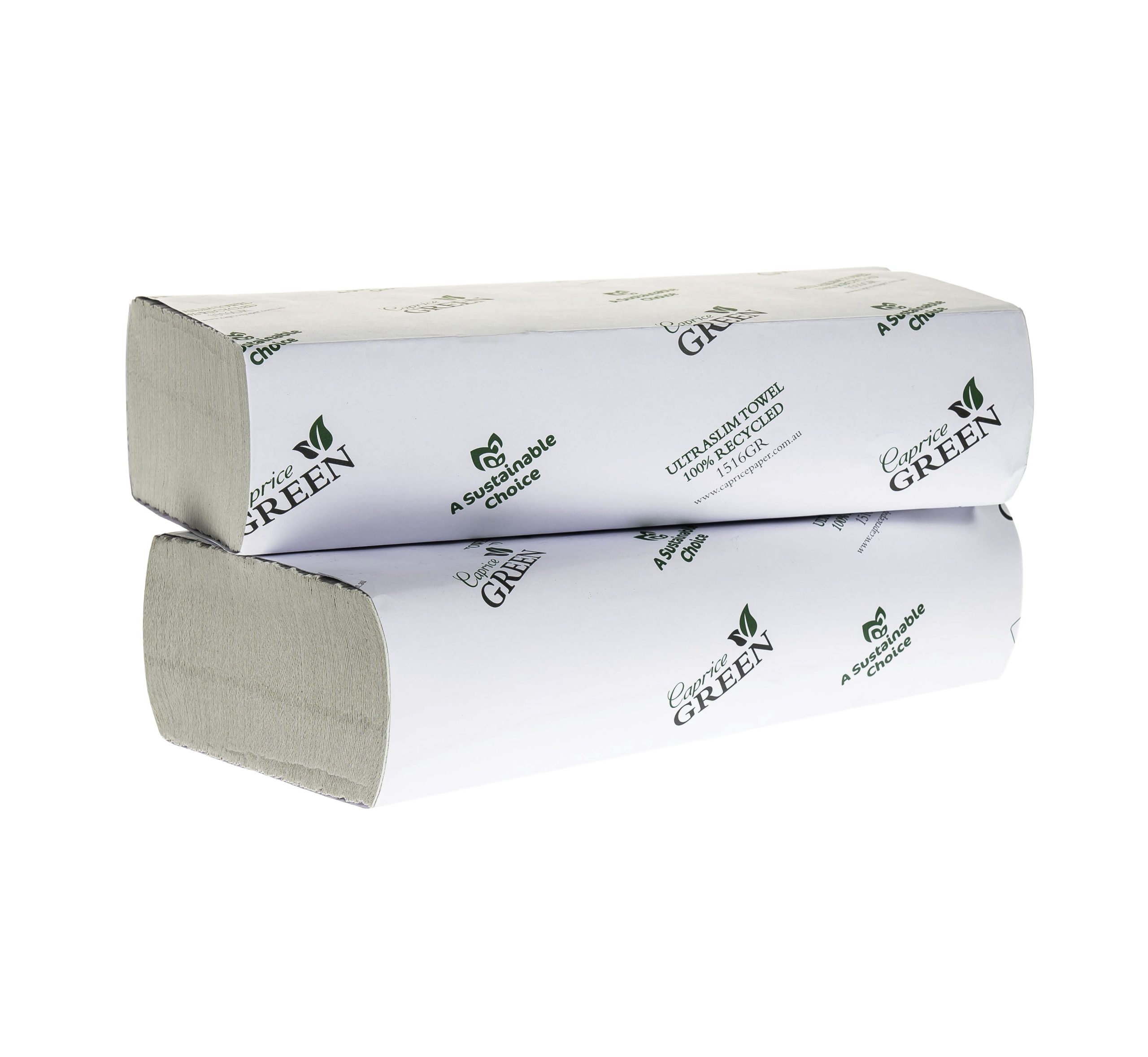 two sleeves of Caprice Green 1516GR recycled interleaved towels
