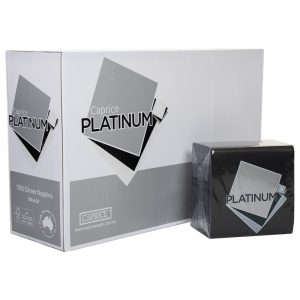 Packet of black DBLKGT Platinum napkins sitting in front of its carton