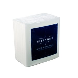 a packet of WQD Ultrasoft white quilted dinner napkins